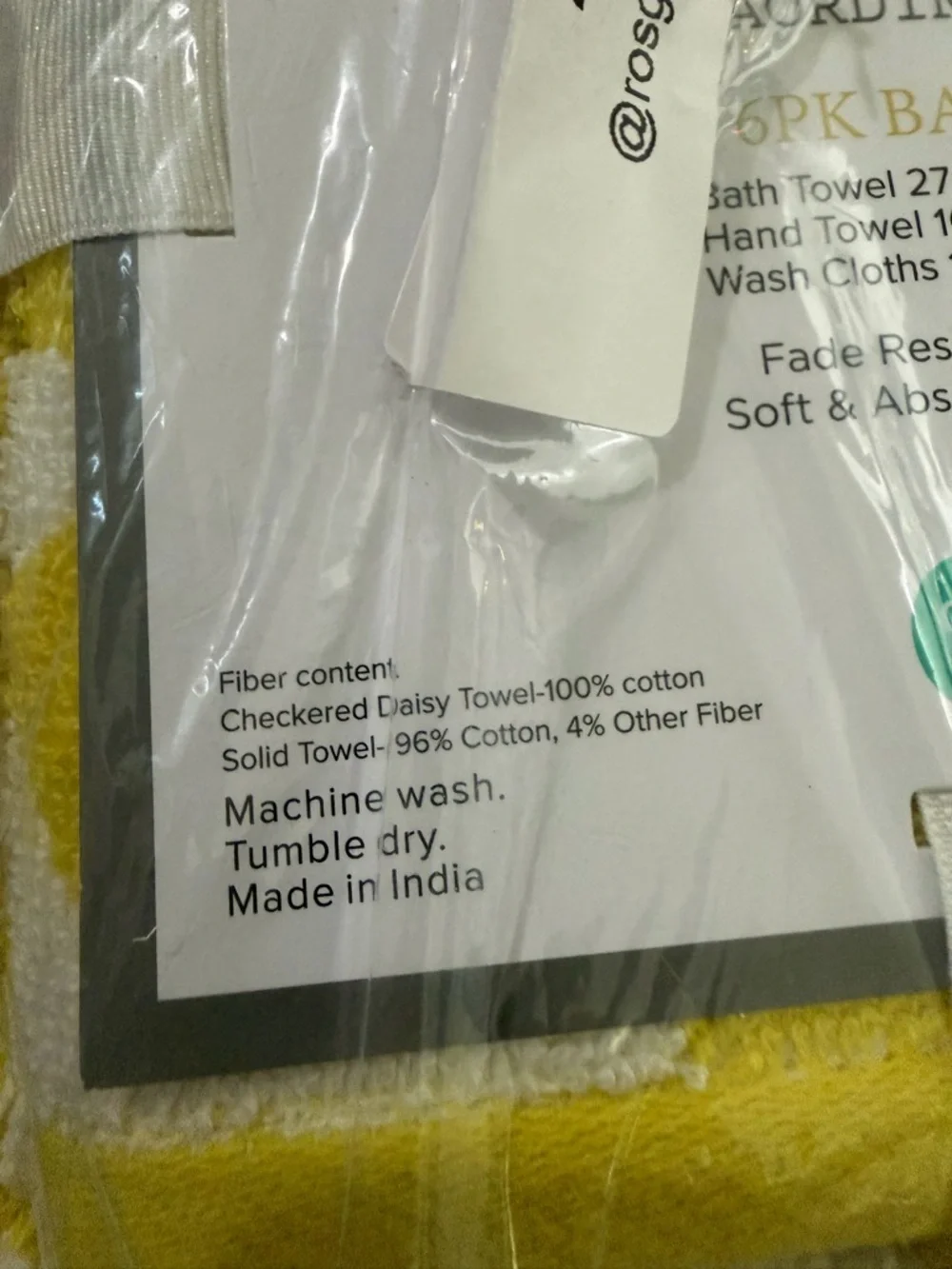 Kapoor Home 6PC Bath Towel Set Yellow Floral Cotton NEW-4 Sets available